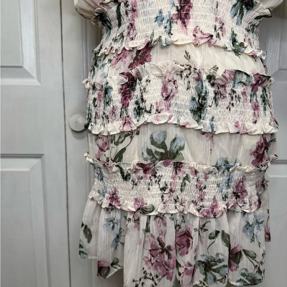 Floral Ruffle Dress Olivaceous Smocked Dress M